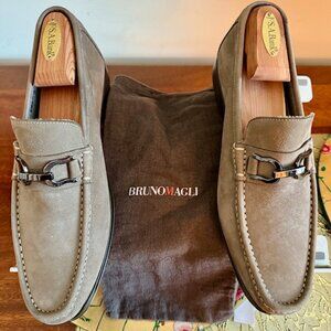 Bruno Magli Made In Italy Taupe Horse Bit Mikko Suede Loafers~SZ 9.5 M Excellent